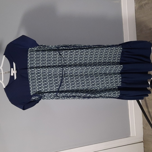 Retro Style Navy Blue Light Mint Short Sleeve Long Ruffle Bottom Maternity dress - Picture 12 of 13